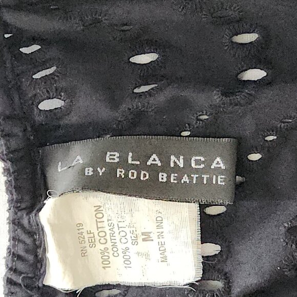 La Blanca Eyelet Coverup Dress Size M Black V-neck Swimwear 100% Cotton - Picture 5 of 5